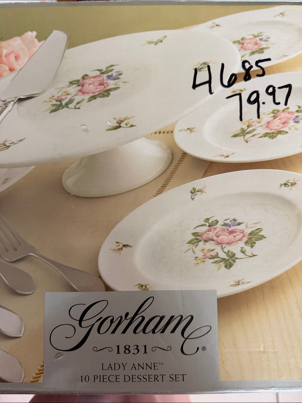 Gorham White and Pink Lady Anne Floral Dessert Plates